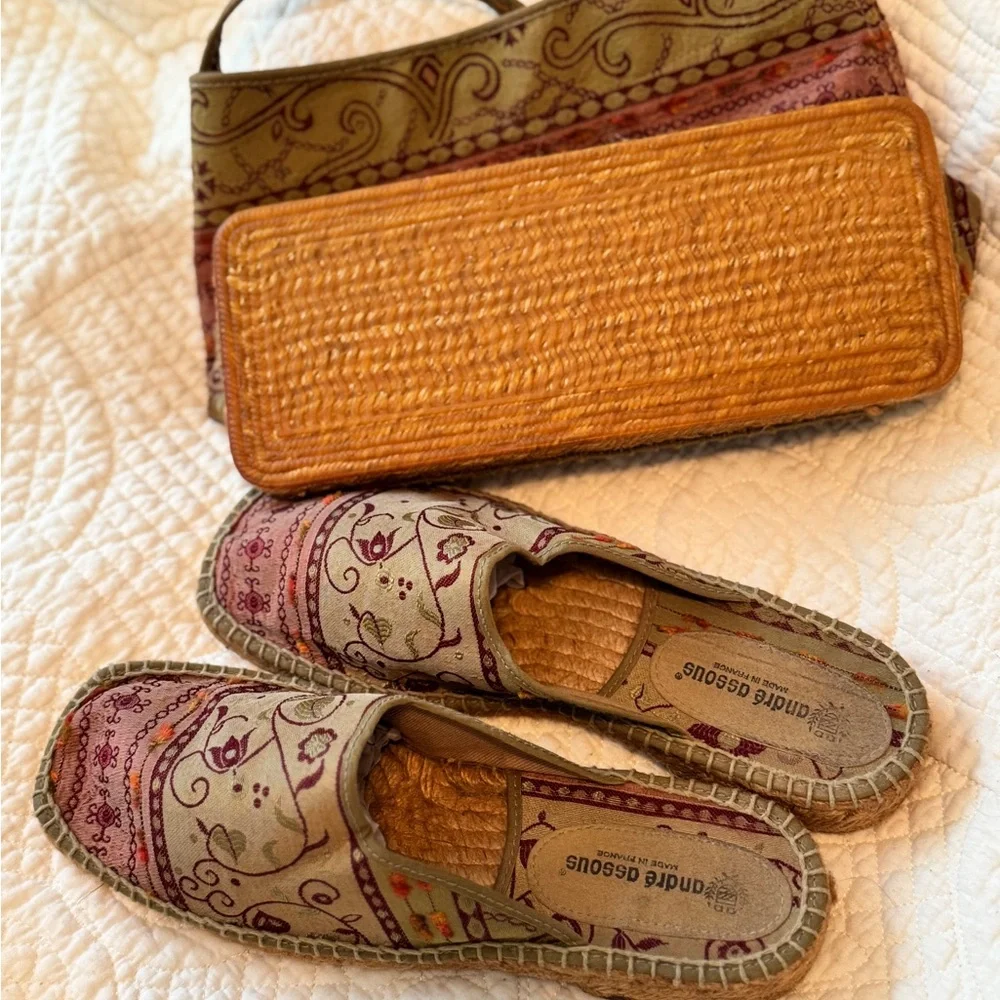 Andre Assous shoulder bag and Espadrilles Wedges size 38/ 7.5 Textile